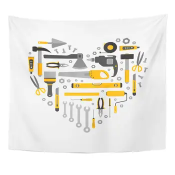 

Flat of Working Tools in Heart Shape Construction and Repair Instruments Hand Drill Glue Screwdriver Saw Tapestry Home Decor