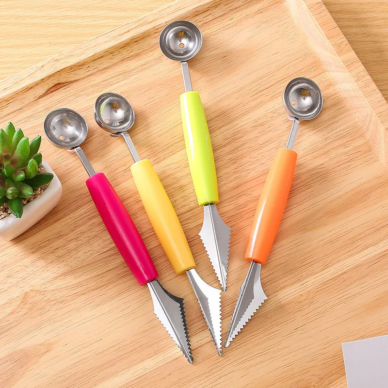 

1 pcs Dual-head Fruit Ball Carving Knife Fruit Waterlemon Scoop Melon Digger Fruit Potato Baller Ice Cream platter Spoon