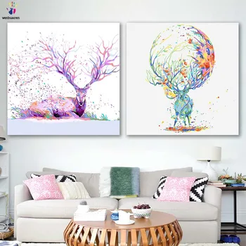 

DIY colorings pictures by numbers with colors Impression style Color deer picture drawing painting by numbers framed Home