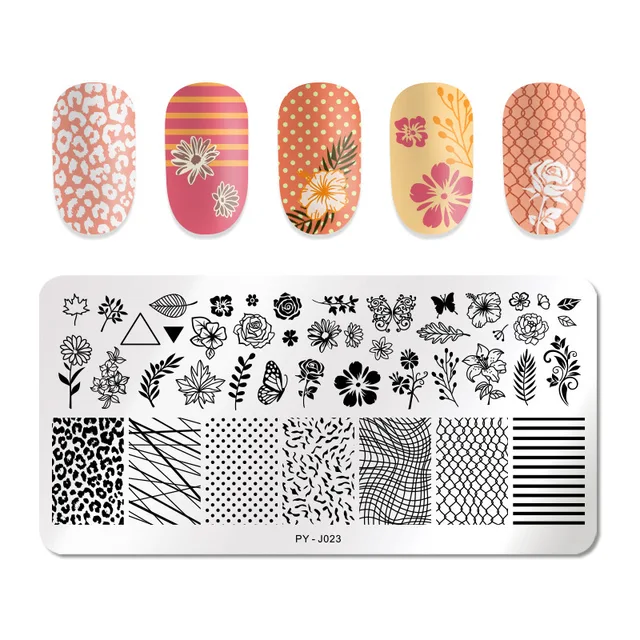 Nail Art Stainless Steel Printing Plate Blue Film Steel Plate Geometric Flower Series Painted Printing Transfer Template Nails PY-J023