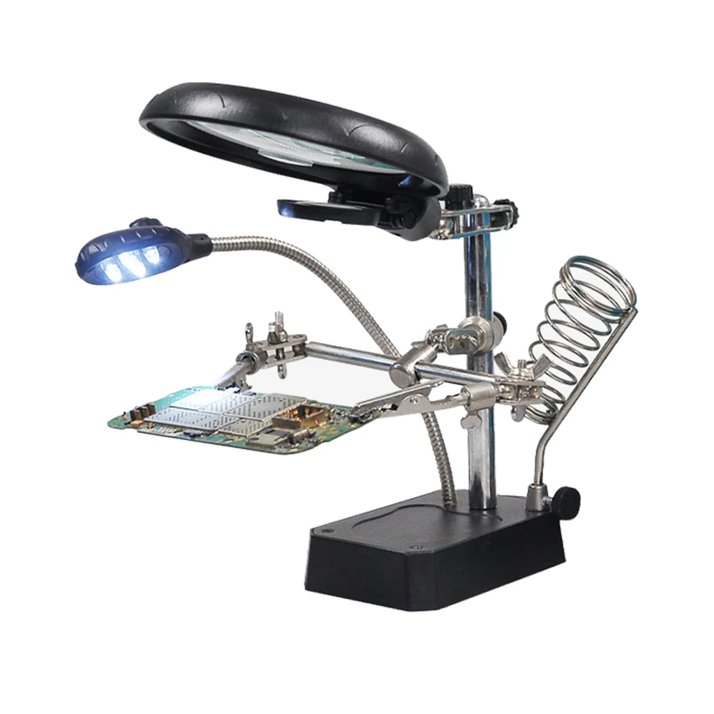 Сварочная лупа Настольная увеличительное стекло подставка 5LED фонари 2.5X-7.5X объектив Вспомогательный зажим Лупа Настольный паяльник ремонтные инструменты