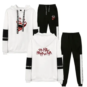

Frdun new HAHA joker Fashion Harajuku Printed Two-piece Sweatshirt Sets Hoodie + Pant Raglan Winter/Autumn Hoodies Seat