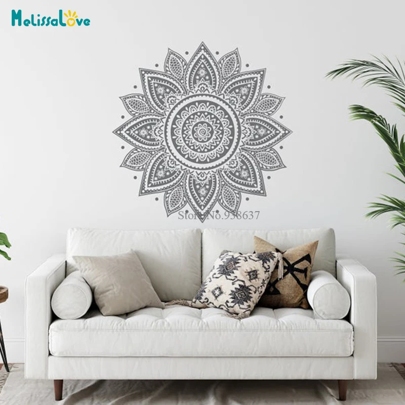 

Spiritual Beautiful Flower Mandala Decal Yoga Studio Meditation Room Wall Sticker Decor Removable Vinyl Mural BD624