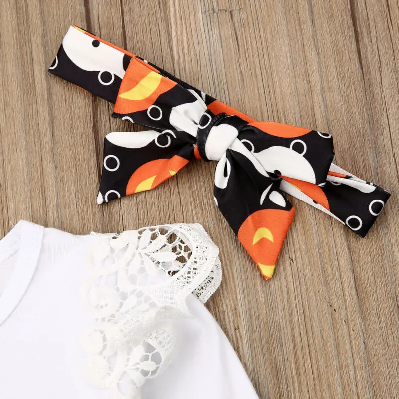 Newborn Baby Girl Boy Halloween Pumpkin Costume Long Sleeve Romper Ghost Pants Headband Outfits