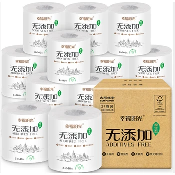

Hot 27 Rolls Of 3-layer Cored Toilet Paper 140 Rolls Per Roll Raw Wood Pulp Without Additives Soft And Safty In Stock