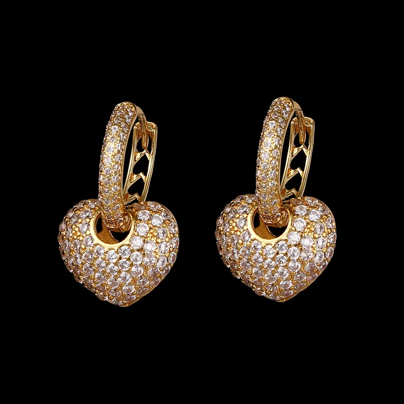 Новинка,, 3 цвета, микро-инкрустированные циркониевые Кристаллы из Swarovski, Персиковое сердце, простые креативные женские серьги - Окраска металла: gold