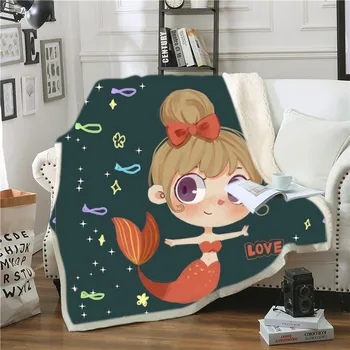 

Cartoon Girls Sherpa Blanket Mermaid Throw Blanket For Kids Girls Fleece Blanket Home Textile Fluffy Blanket Nap Office Blanket