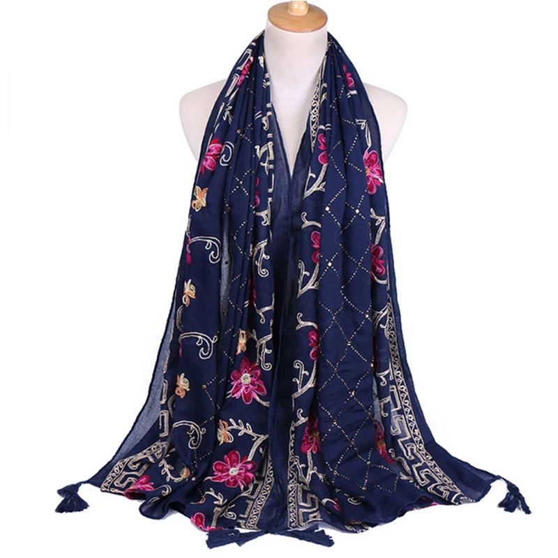 Plain Embroidered Floral Viscose Scarf Shawl From Indian Bandana Print Cotton Scarves and Wraps Foulards Sjaal Muslim Hijab