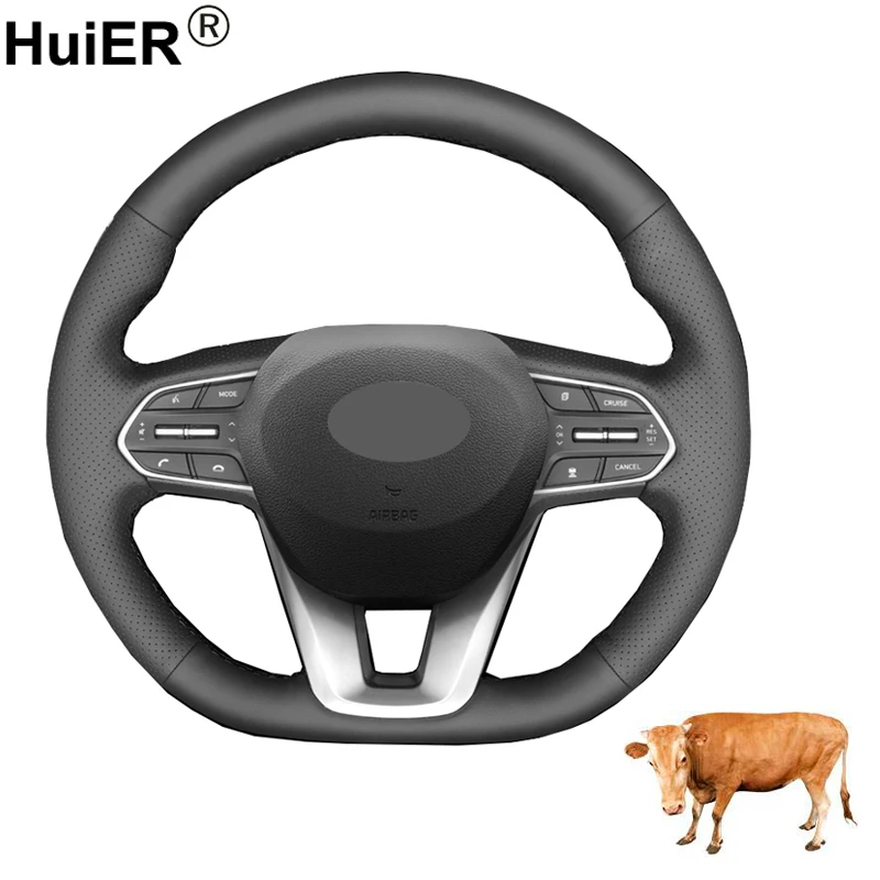 Ручное шитье рулевого колеса автомобиля коровья кожа Funda Volante обёртка для Hyundai Santa