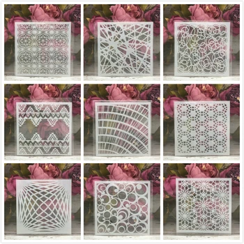 

9Pcs/Set 5" Line Grid Geometry DIY Layering Stencils Painting Scrapbook Coloring Embossing Album Decorative Card Template