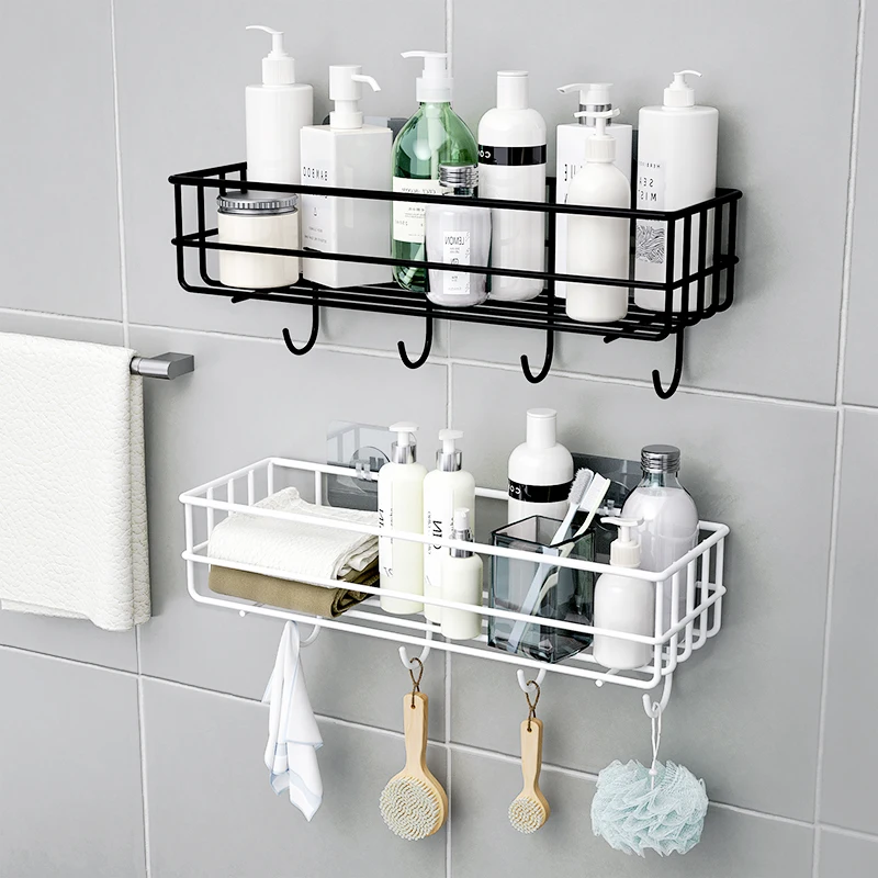 Wall Mounted Bathroom Shelves Floating Shelf Shower Hanging Basket Shampoo Holder WC Accessories Kitchen Seasoning Storage Rack Bathroom Shelf Bathroom Shelf Rack Bathroom Storage Rack Wall Shelf Organizer