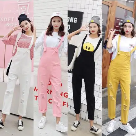 Летний осенний джинсовый комбинезон женские свободные джинсовые комбинезоны