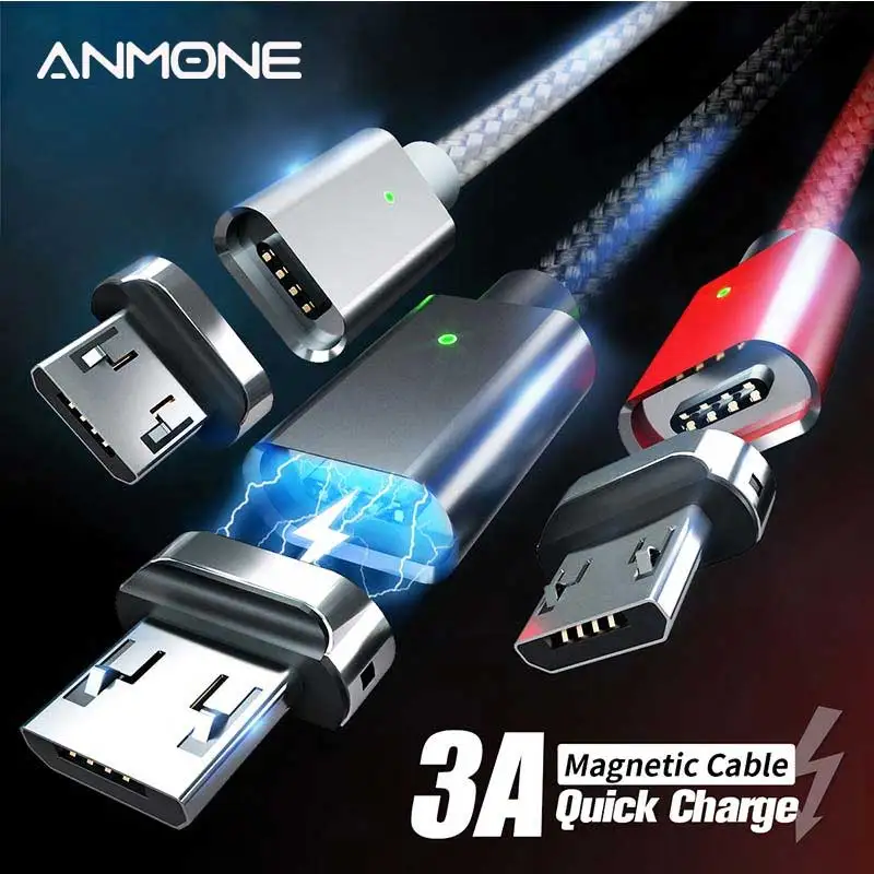 Магнитный кабель ANMONE, быстрое зарядное устройство, Micro USB кабель, 1 м, 2 м, Android, шнур для передачи данных, Магнитная Зарядка, мобильный телефон, быстрая зарядка|Кабели для мобильных телефонов|   | АлиЭкспресс
