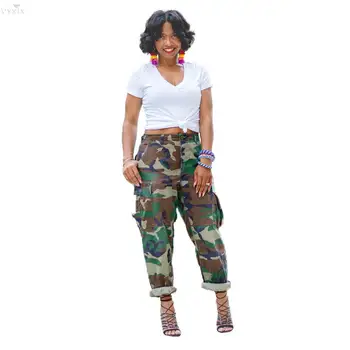 

New Korean Pants Camouflage Loose High Waist Pants Women Streetwear Wide Leg Pants Ladies Fashion Cuffs Boyfriend Women Trousers