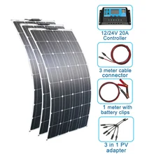 200w kit de panel solar 300w 100w 12V 24V monocristalino flexible paneles solares para el cargador de batería solar de sistema de Casa kits