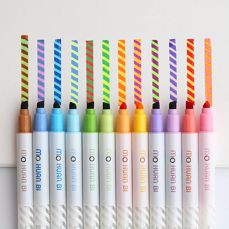 12pcs Creative Magic Color Highlighter Changeable Color Hand Account Marker  Pen Set Dual Tip Art Marker - AliExpress