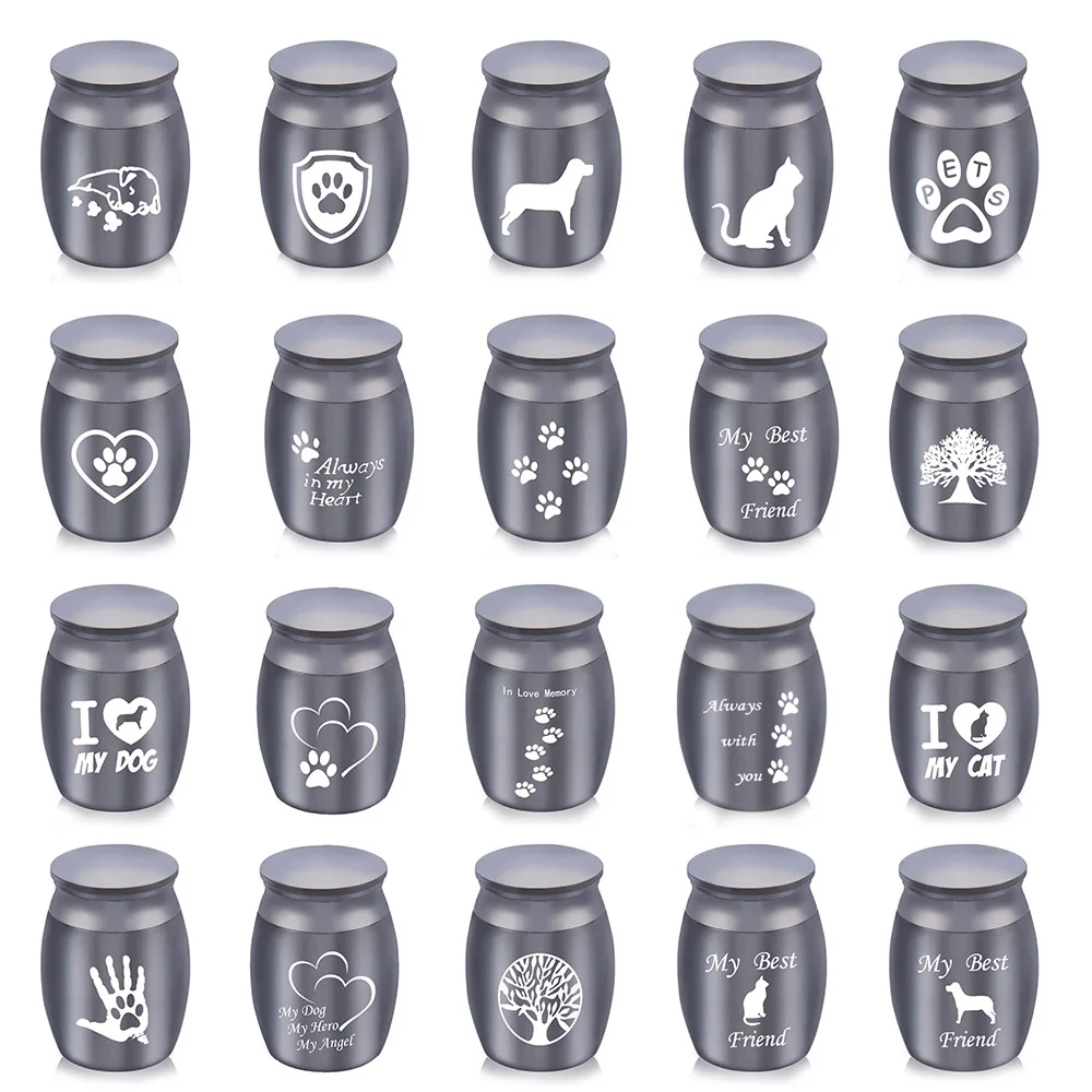 En oferta Negro de aluminio de aleación de urna mascotas pezuña de gato y perro imprimir Árbol de la vida de la cremación cenizas urna regalo ataúd perro humano monumentos 73oqOKAlm