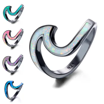 

AMORUI Black Gold Opal Rings For Women Natural Stone Copper Rings Fashion Jewelry Engagement Party/Wedding Rings