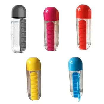 

Outdoor Carrying Convenient Two-in-one Plastic Single-layer Cylindrical Water Bottle with Medicine Box Capsule Cup Cn(origin)