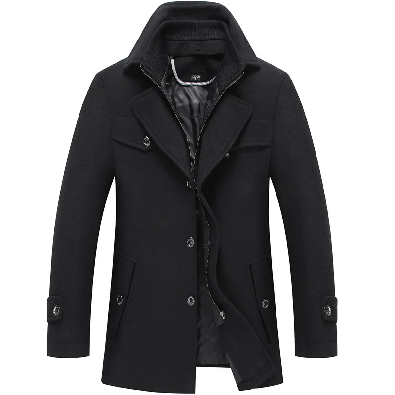New Men's Wool Woolen Coat Double Collar Thick Lapels Men's Self-cultivation Big Brand Fashion Warm Personality Blends Coat