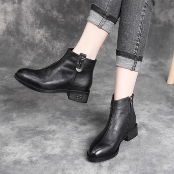 

Smile Circle Winter Ankle Boots for Women Genuine Leather Chelsea Round toe Warm plush Short Boots Women's Shoes High-quality