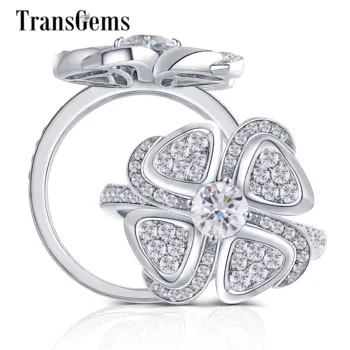 

Transgems 18K White Gold Flower Shape Center 0.5ct F Color Moissanite Engagement Ring with Accents for Women Daily Wear