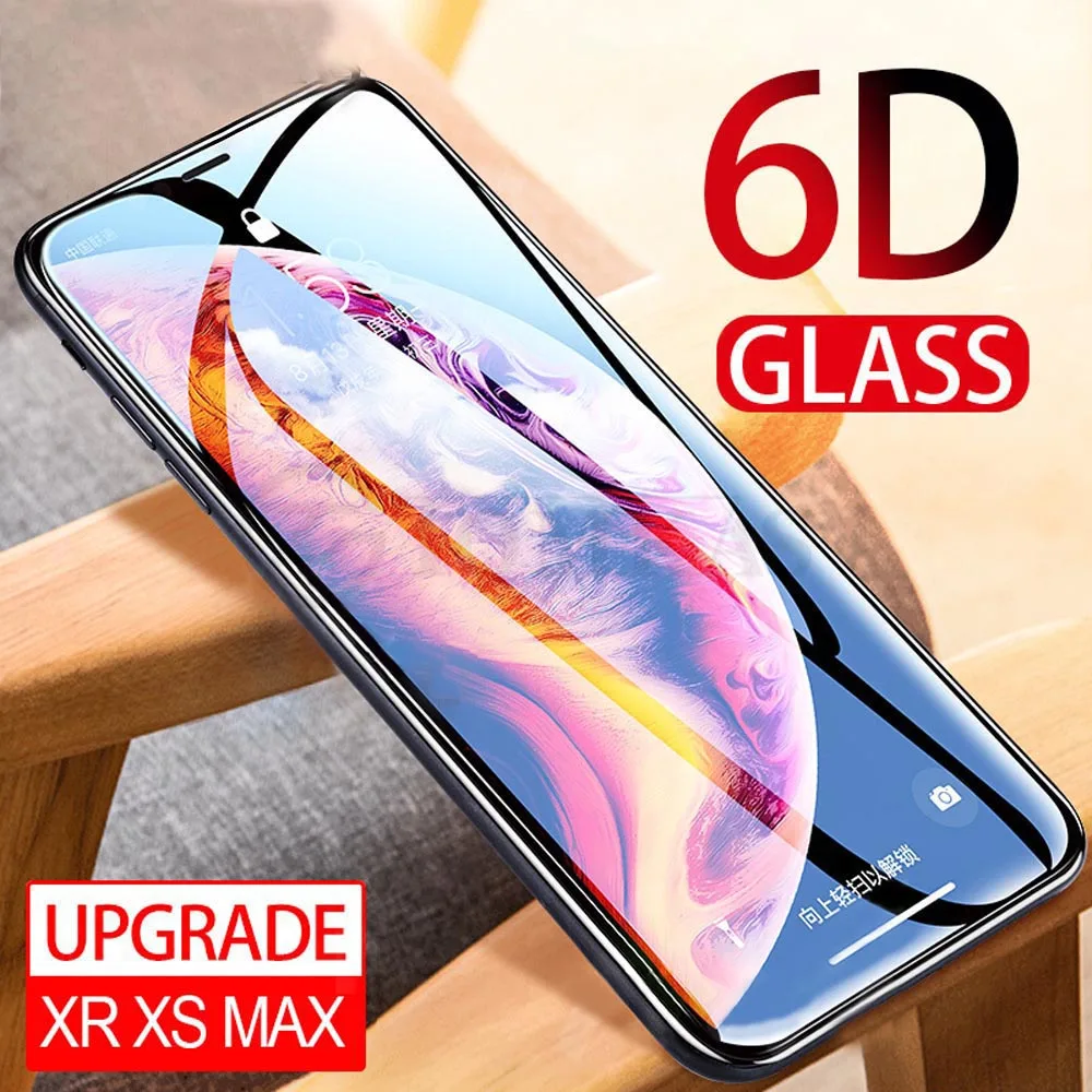 

6D Protective Glass on the For iPhone 7 6 XS Max Tempered Glass Screen Protector Full Cover Curved For iPhone 6 s 7 8 Plus X XR
