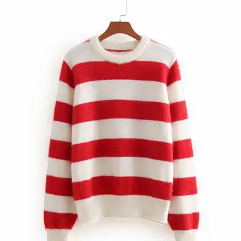 

women striped sweater 2019 fashion girls O-neck long sleeve loose female autumn winter christmas casual pullover chic sweaters