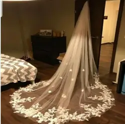 Real Photo White Ivory Wedding Veil 3M Lace Appliqued One Layer Bridal Veil With Comb In Stock