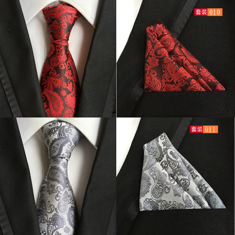 

New fashion 100% silk men's tie 7.5cm wine red checkered dots stripe business tie handkerchief wedding party tie set QY neckline