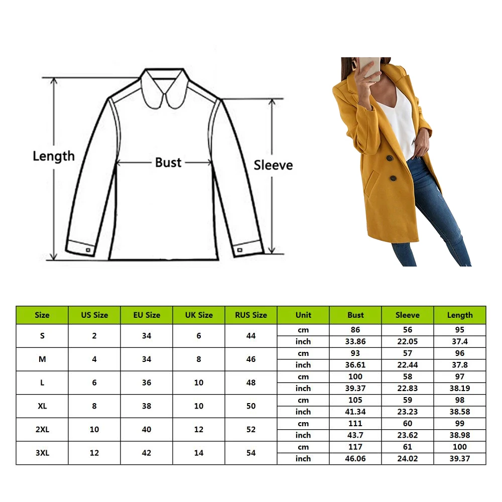 Fashion Autumn Long Coat Women Turn Down Collar Solid Yellow Coat Casual Lady Slim Elegant Blends Outerwear Clothes