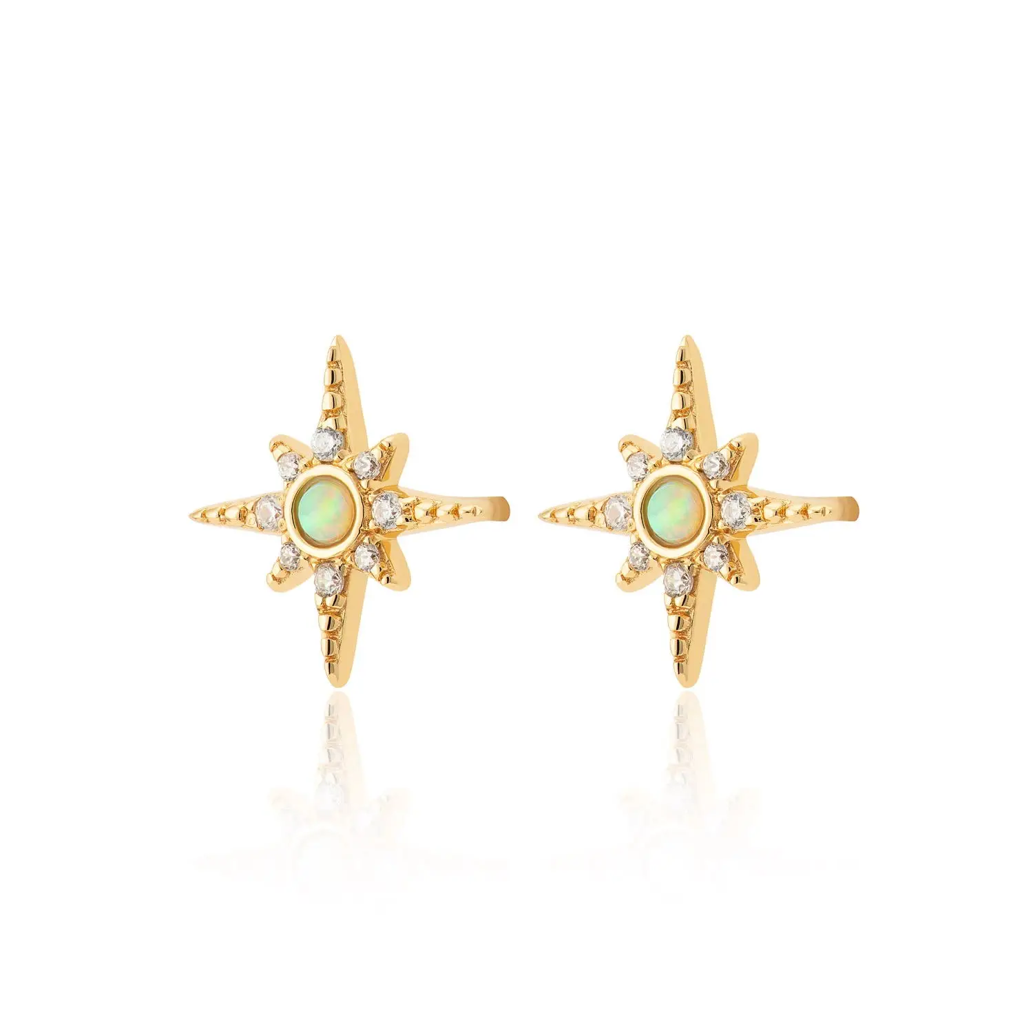 Золотые серьги starburst north star clear cz с белым огненным опалом 100% Стерлинговое Серебро
