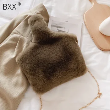 

[BXX] Faux Fur Bags for Women 2020 Winter Soft Crossbody Shoulder Bag Women's Branded Trending Chain Handbags and Purses HP015