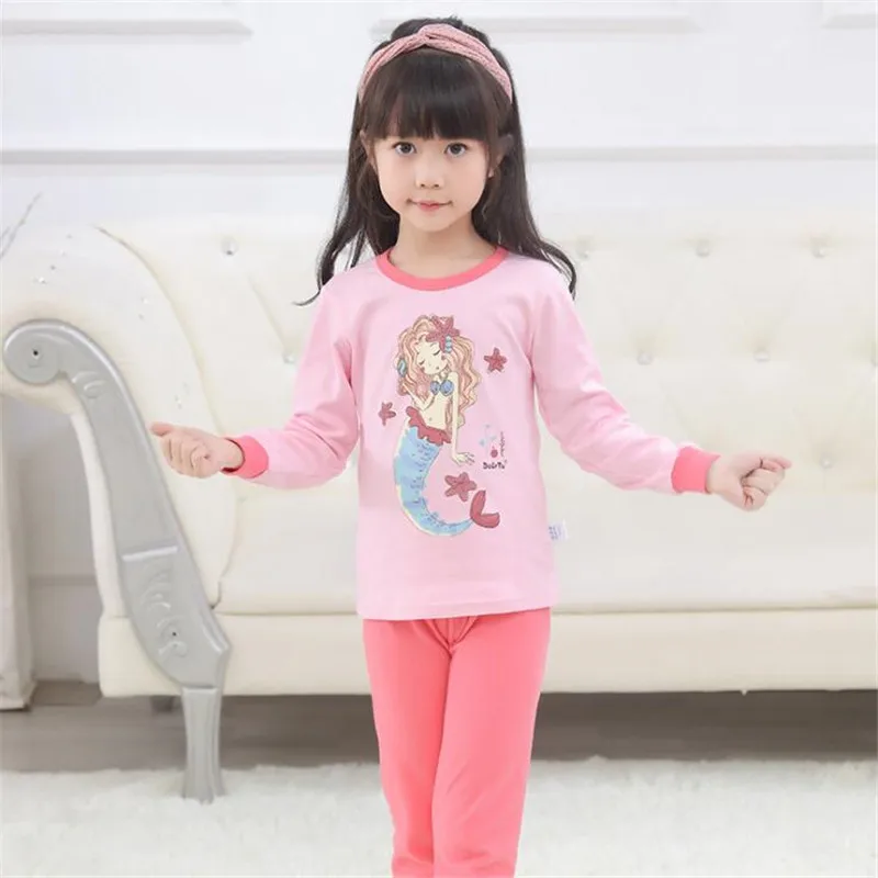 Cotton Kids Pajamas Cartoon Mermaid Princess Girls Homewear Clothes Children's Underwear Clothing Set Todder Baby Sleepwear PJS - Цвет: 624