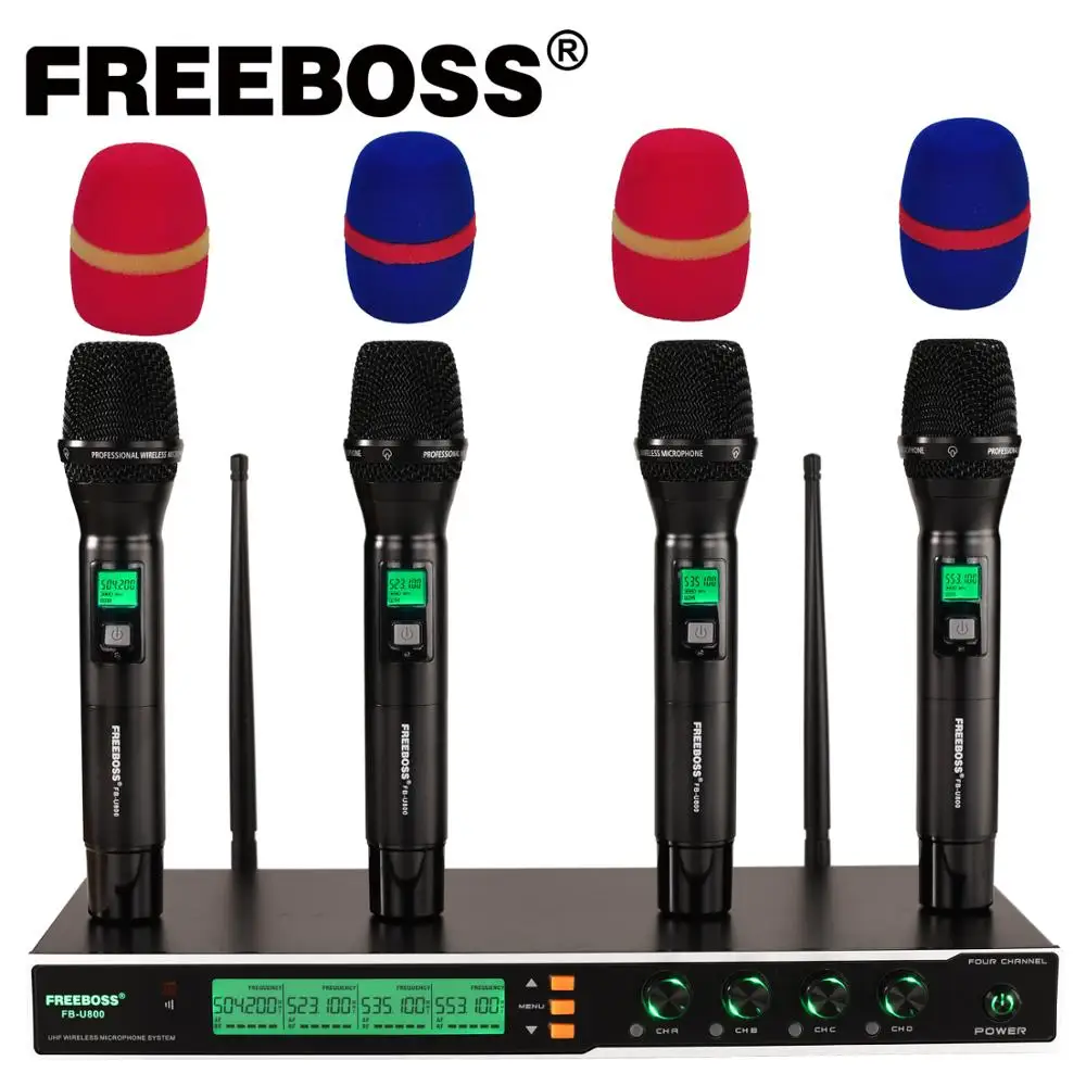 Freeboss FB-U800 UHF 4*200 Регулируемая частота металла ручной ЖК-дисплей Экран шикарный