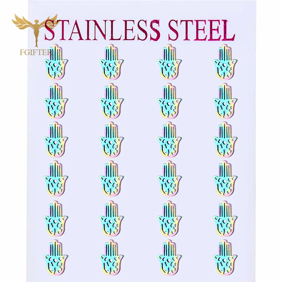 New Women's Earrings Religious Amulet Hand of Fatima Stud Earrings Multicolor Choose Stainless Steel Jewelry Wholesales 4