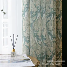 

American Custom for Living Dining Room Bedroom Cortinas Estampadas Modernas Window Curtain Green Semi-shading Cotton and Linen