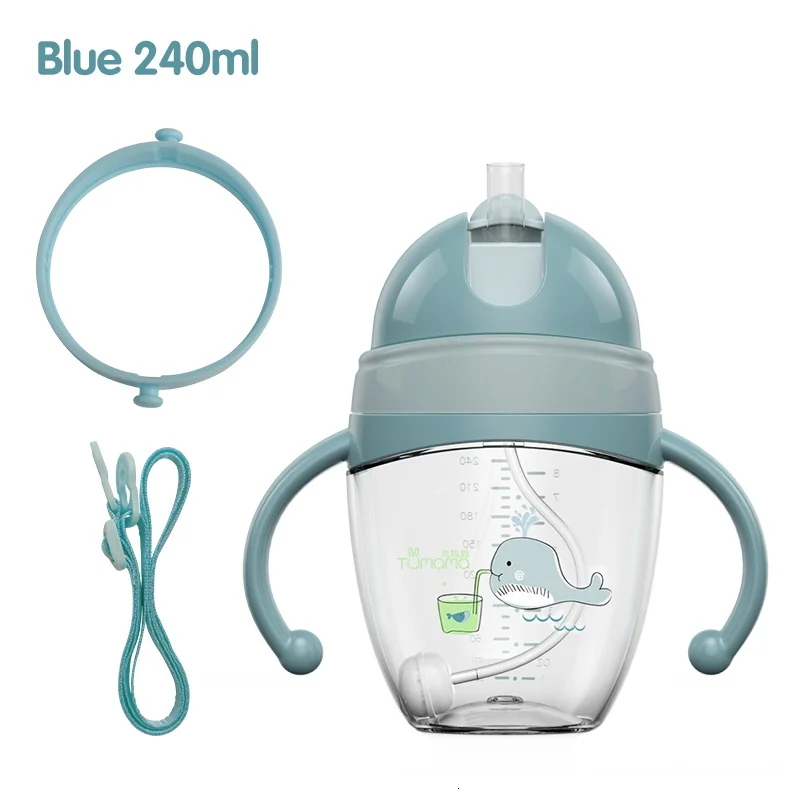 Tumama Baby бутылочка соска Детские бутылка для воды, молока соски-пустышки мягкий рот с соской, для младенцев, для малышей Пейте обучение Sppy чашки - Цвет: 240ml Blue