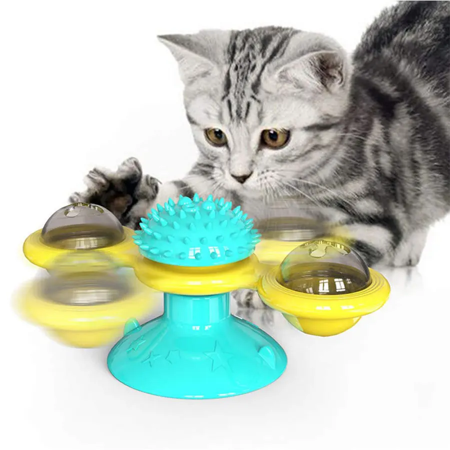 Windmill Toys For Cat Puzzle Whirling Turntable With Brush Cat Play Game Toys Windmill Kitten Interactive Toys Supplies Pet