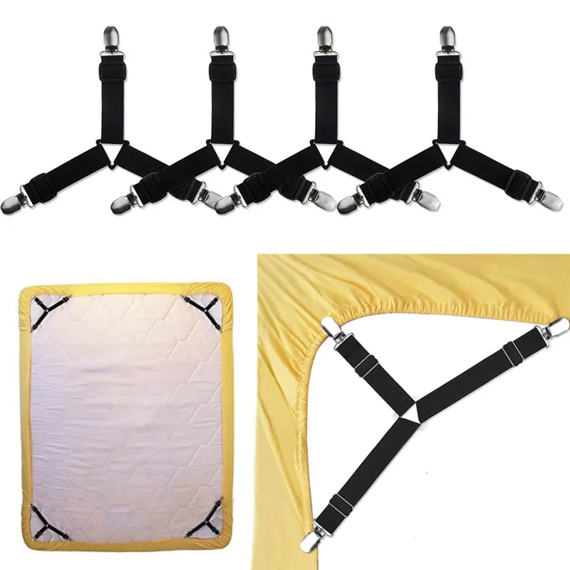  Bed Sheet Fasteners, 4 PCS Adjustable Triangle Elastic  Suspenders Gripper Holder Straps Clip for Bed Sheets,Mattress Covers, Sofa  Cushion : Home & Kitchen