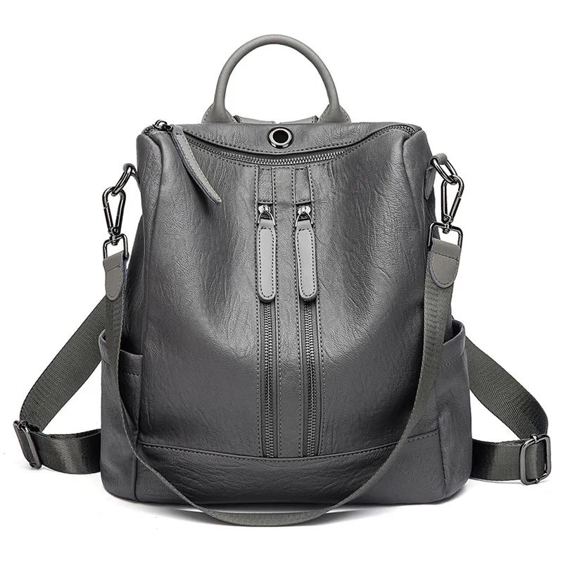Double Dark Grey Женский рюкзак mochila feminina, повседневный многофункциональный женский кожаный рюкзак, женская сумка через плечо, сумка для путешествий - Цвет: Double Dark Grey