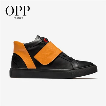 

OPP 2020 High Top Men boots Genuine Leather Men Shoes Hook & Loop Boots Patchwork men Shoes Ankle Boots For Men