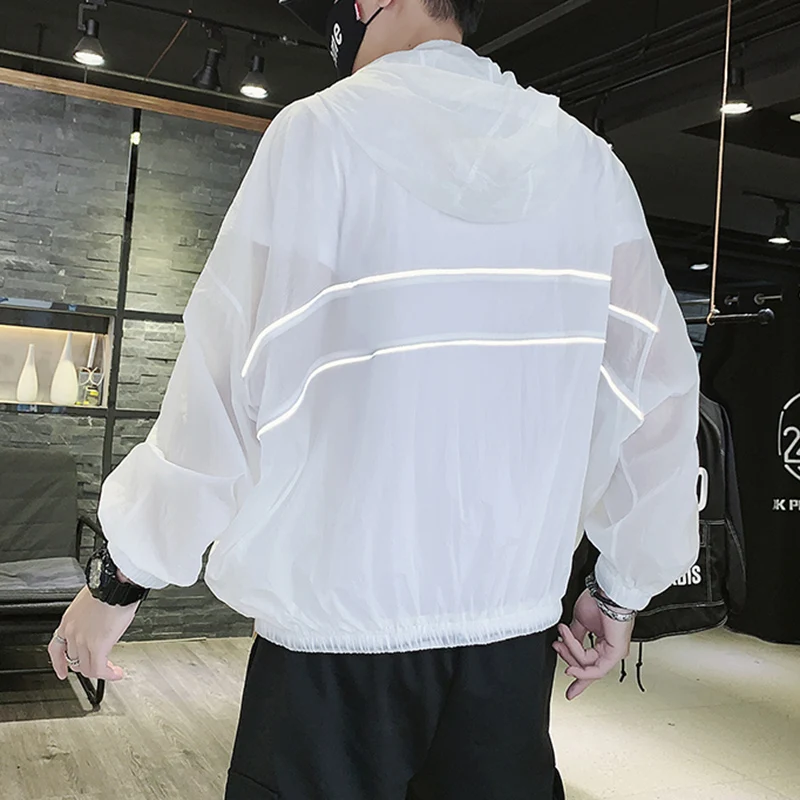 

Reflective Bomber Jacket Men New Summer Casual Thin Jackets Fashion Sun Protection Clothing Stand Collar Streetwear Jacket