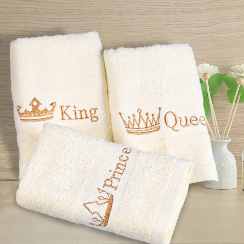 Высокое качество быстросохнущие комплект из 3 предметов с вышивкой ; Роскошное хлопковое банное Полотенца полотенце для лица для взрослых Королевский queen Семья Полотенца набор - Цвет: King Queen Prince