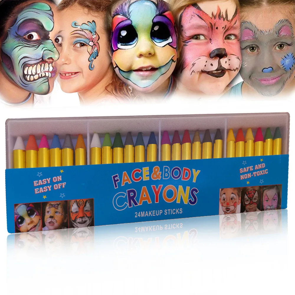 

24 Colors Face Paint Crayons Body Painting Pastel Pen Stick For Children Halloween Party Makeup Clown Ghost Devil for Child Gift