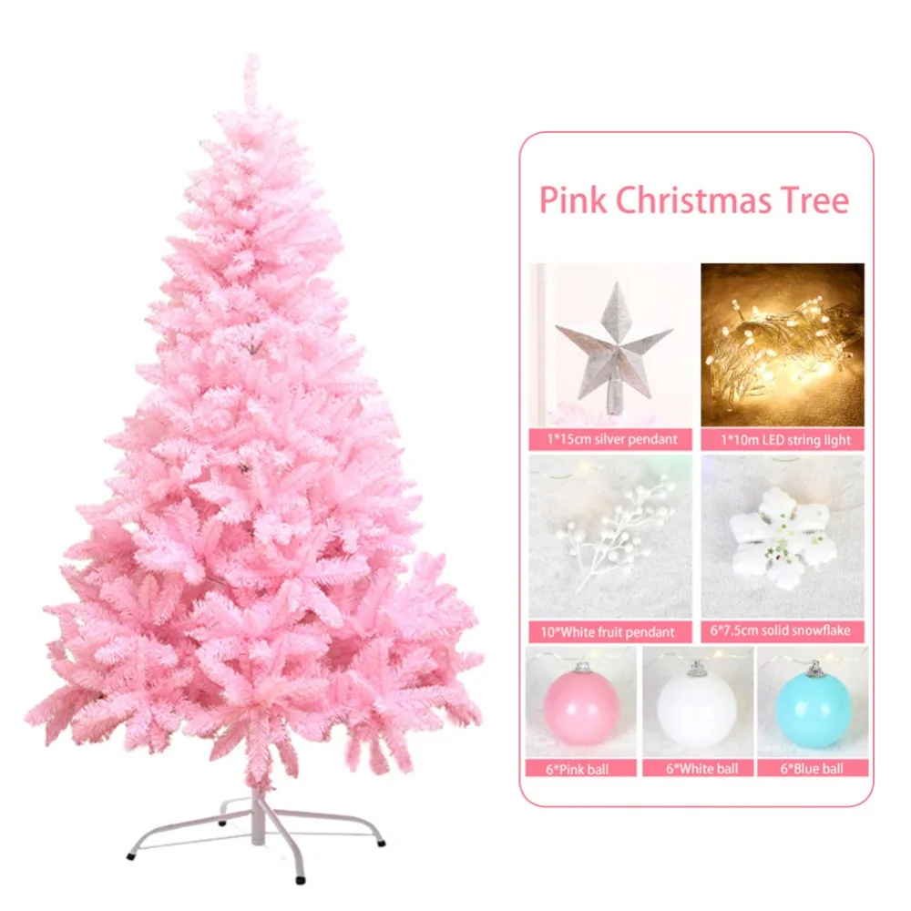 120 см, вишневый цвет, розовая Рождественская елка, украшение, Делюкс, зашифрованная Рождественская елка, подарки с светодиодный подсветкой, красочный шар, Декор