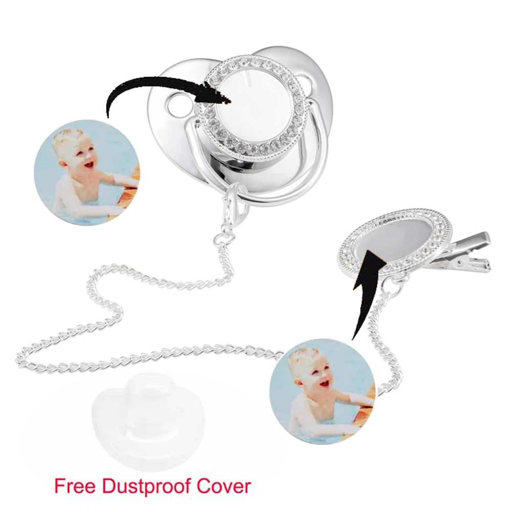 Personalized Sublimation Blank Baby Pacifier Rhinestone Dummy Clips Chain Gold Bling Pacifier Infant Nipple 4