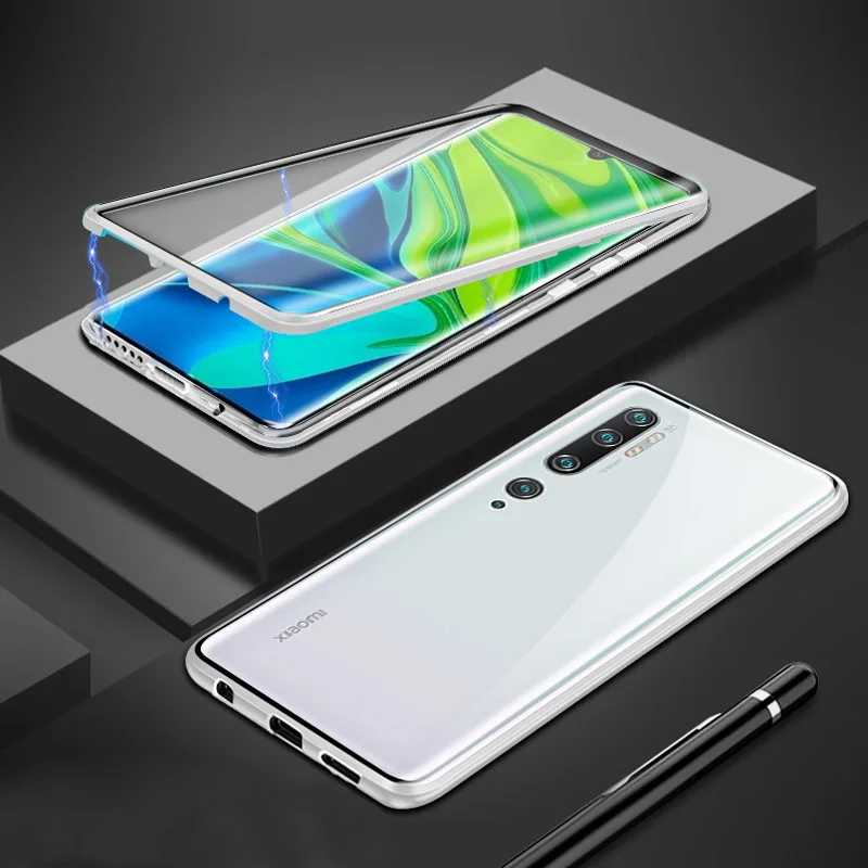 360 двухсторонний стеклянный чехол для Xio mi Red mi Note 8t 7 8 Pro 8a магнитный металлический чехол на Xio mi 9T 9lite Note 10 CC9 Pro Coque - Цвет: sliver