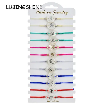 

Boho 12pcs/lot Shell Engrave Letter Charms Braided Bracelet Set for Women Men Adjustable Rope Chain Yoga Wristband Jewelry