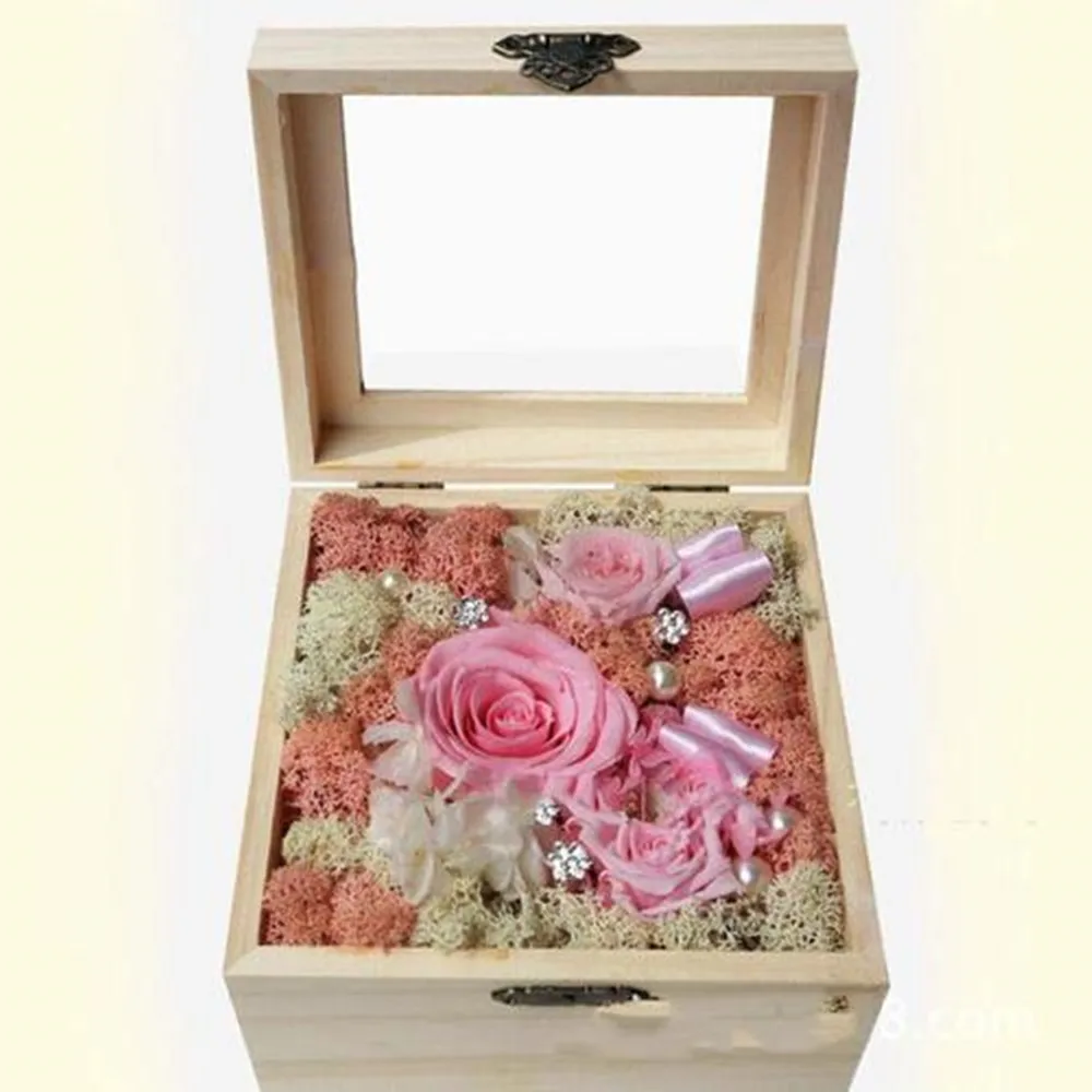 Wooden Lockable Box Glass Top Display Case Flower /Crafts /Gifts Packing Box